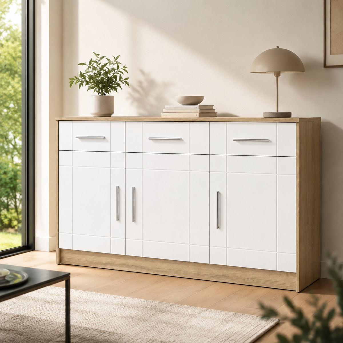 Komoda Paris WH 3F 3S – Biały / Dąb Sonoma