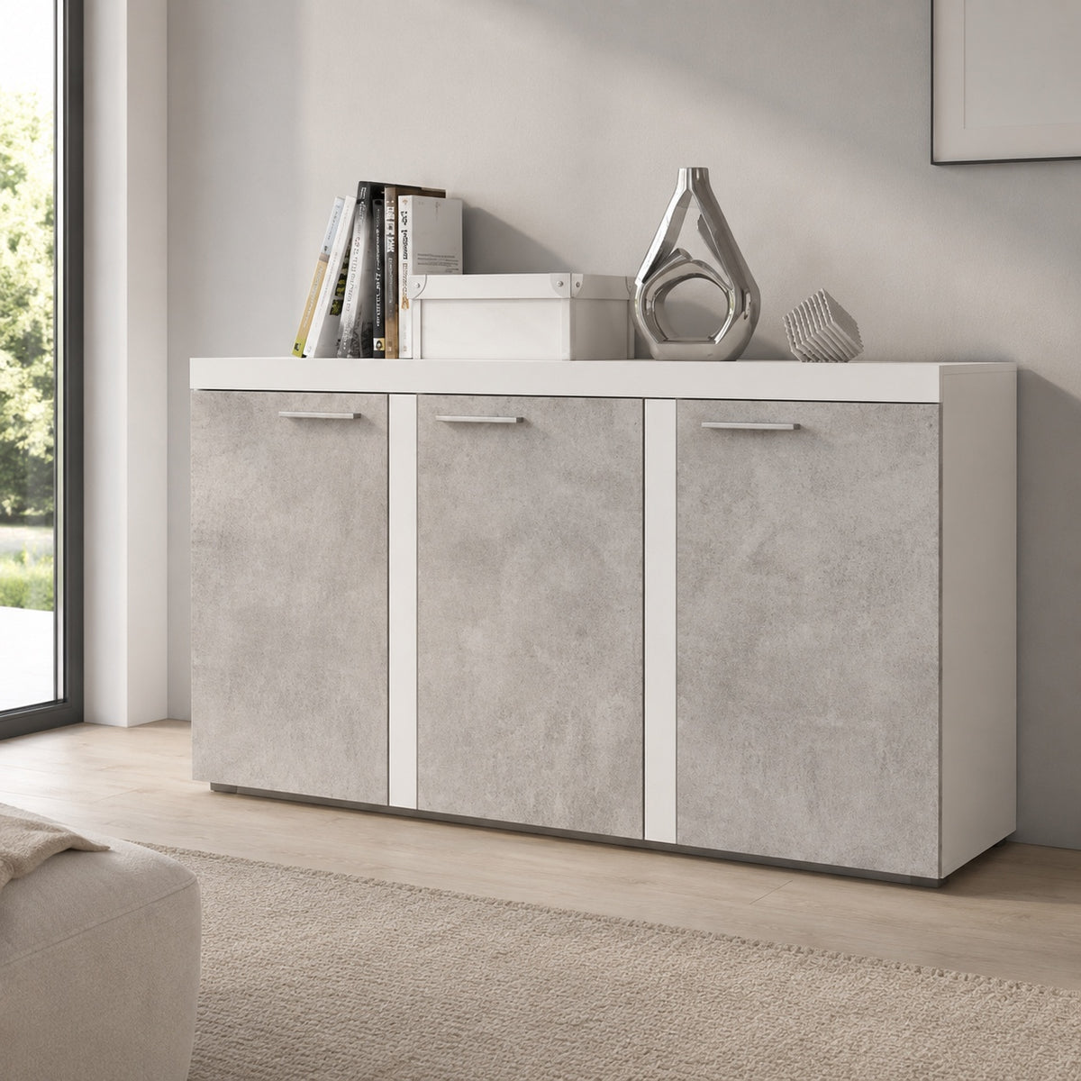 Komoda Rumba BJ22 3F – Beton Jasny / Biały